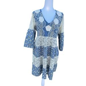 Colori di Mare Italian Boho Embroidered Lace Dress Eyelet Paisley Size XL